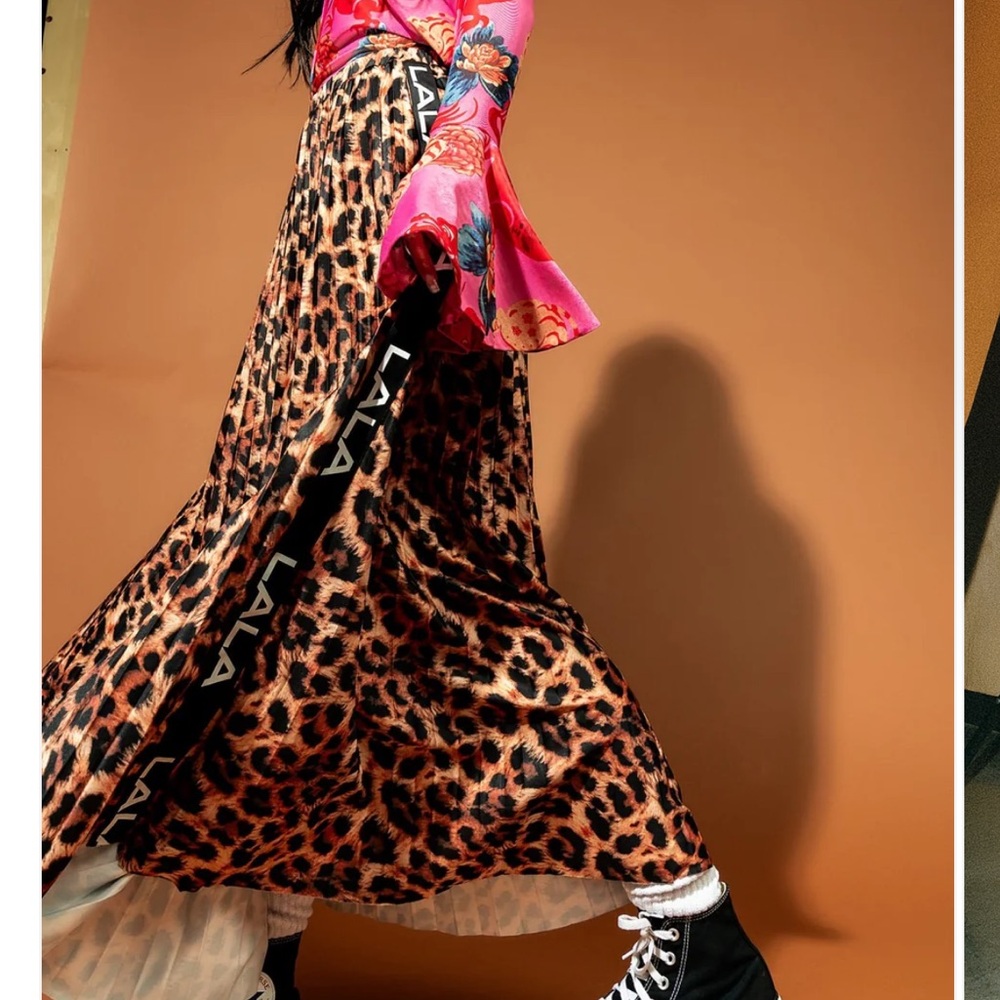 Dressed in LALA Leopard Print Maxi Skirt with Black Logo Tape